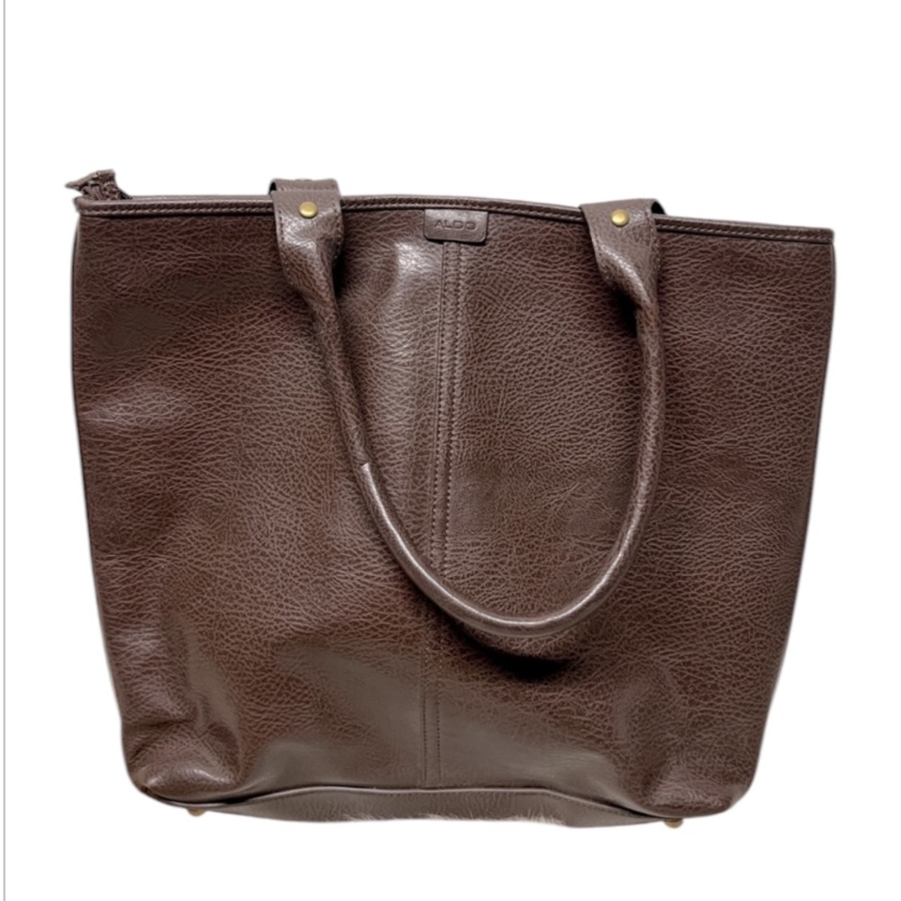 ALDO Nylon faux pebble leather tote oversize bag chocolate brown